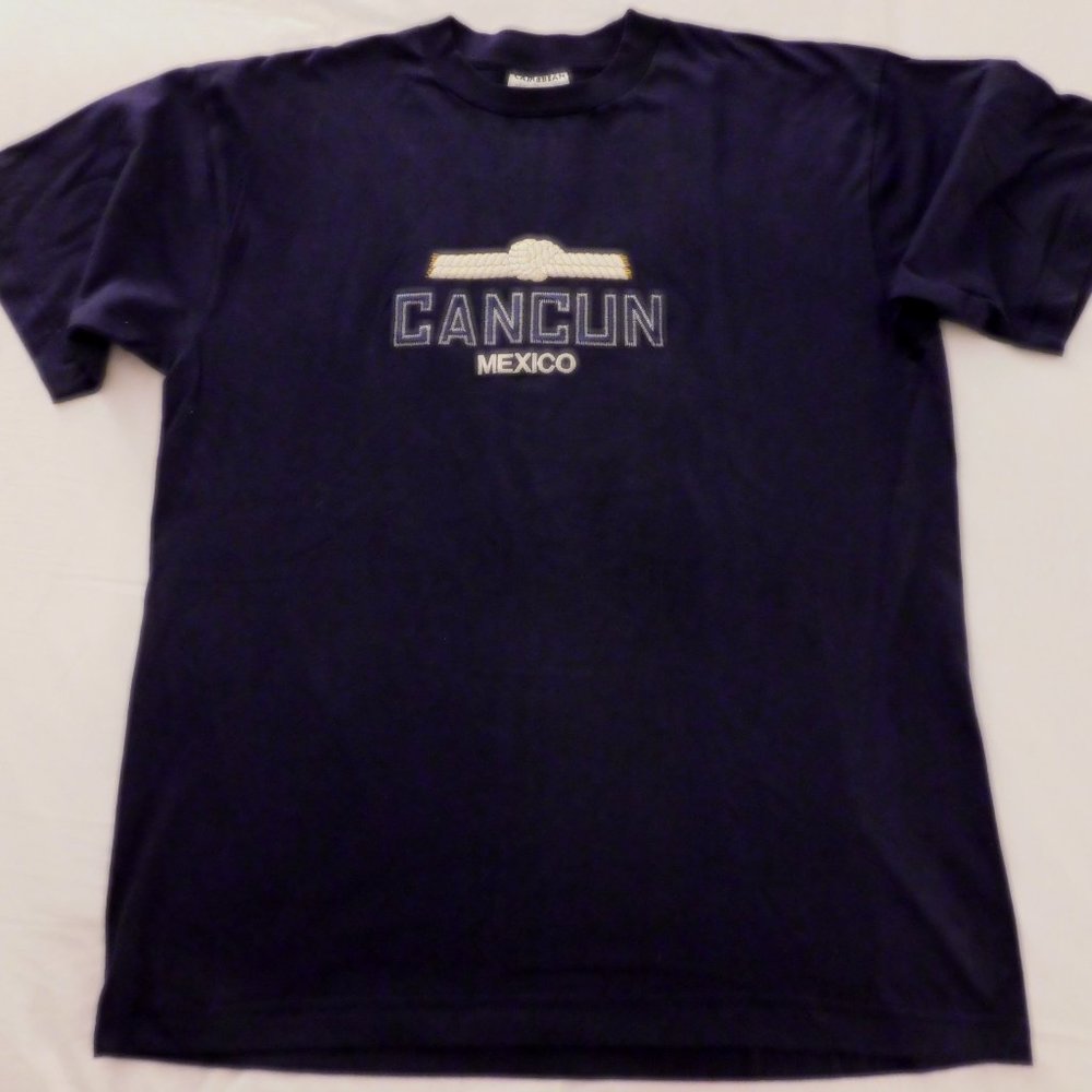 CANCUN, MEXICO Embroidered T Shirt Navy Mens XL